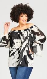 Abstract Sleeve Top - black white
