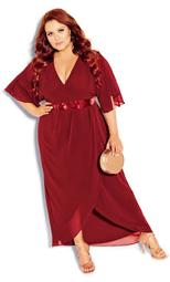 Sequin Wrap Maxi Dress - ruby