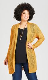 Pointelle Accented Cardigan  - yellow