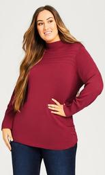 Ruched Mock Neck Sweater - sangria