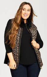 Animal Print Puffer Vest With Removable Faux Fur Collar - animal
