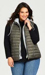 Quilted Vest With Removable Hood - olive