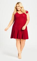 Glitter Knit Godet Fit and Flare Dress - ruby