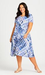 Cross Back Knit Print Dress - blue