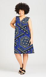 Bold Zip Print Dress - cobalt