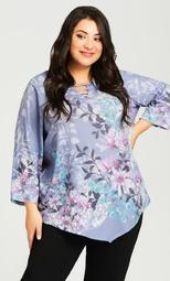 Floral Caged Keyhole Top - blue
