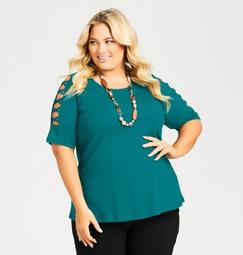 Crossover Caged Sleeve Top - teal