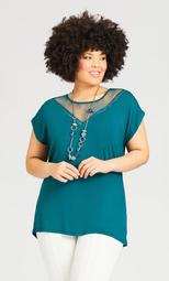 Lace Insert Top - teal