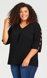 Cut Out Sleeve Detail Top - black