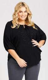Embroidered Peasant Top - black