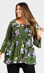 Pleat Print Top - green floral