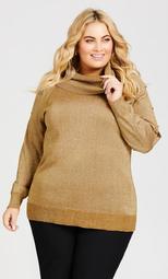 Open Sleeve Cowl Neck Sweater - gold