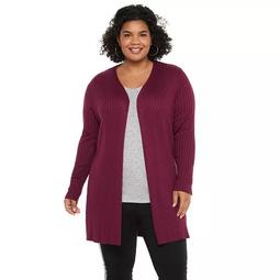 Plus Size EVRI™ Open-Front Ribbed Cardigan