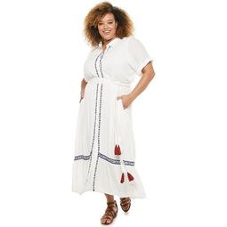 Plus Size Now + Gen by Sonoma Goods For Life® Embroidered Maxi Shirtdress