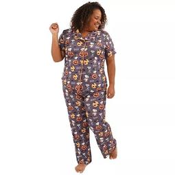 Plus Size Nite Nite by Munki Munki Snoopy Halloween Pajama Shirt & Pajama Pants Set