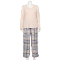 Plus Size Sonoma Goods For Life® Cozy Rib & Flannel Pajama Shirt & Pajama Pants Set