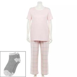 Plus Size Croft & Barrow® Short-Sleeve Pajama Tee, Pajama Pants & Socks Set