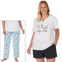 Plus Size Cuddl Duds® 3-Piece Pajama Top, Pajama Pants & Pajama Shorts Set