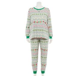 Plus Size Jammies For Your Families® Surfing Santa Top & Pants Pajama Set