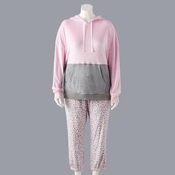 Plus Size Simply Vera Vera Wang Velour Hooded Pajama Top & Pajama Banded Bottoms