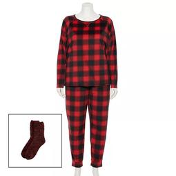 Plus Size Sonoma Goods For Life® Long Sleeve Pajama Top, Pajama Pants & Socks Set