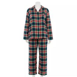 Plus Size Jammies For Your Families® Navy Notch Flannel Top & Pants Pajama Set