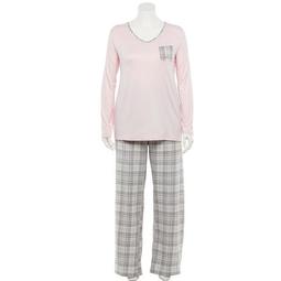 Plus Size Croft & Barrow® Long Sleeve Knit Pajama Shirt & Flannel Pajama Pants Set