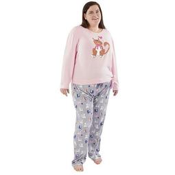 Plus Size Nite Nite by Munki Munki Cat Print Top & Bottom Pajama Set