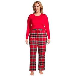 Plus Size Lands' End Knit Long Sleeve Pajama Top & Flannel Pajama Pants Set