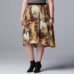 Plus Size Simply Vera Vera Wang Print Asymmetrical Midi Skirt
