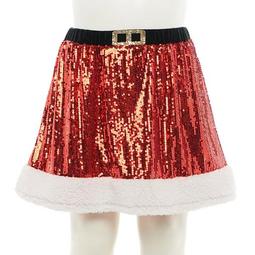 Juniors' Love & Let Love Mrs. Clause Sequin Skirt with Sherpa Trim