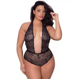 Plus Size Oh La La Cheri Plunging Lace Bodysuit 52-10699X