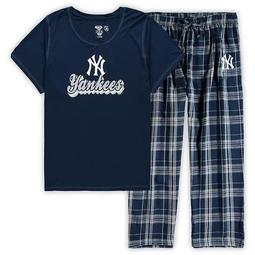 Women's Concepts Sport Navy New York Yankees Plus Size T-Shirt and Flannel Pants Sleep Set