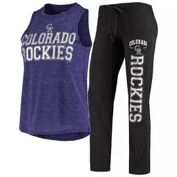 Women's Concepts Sport Black/Heathered Purple Colorado Rockies Satellite Muscle Tank Top & Pants Sleep Set