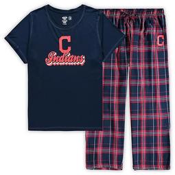 Women's Concepts Sport Navy Cleveland Indians Plus Size T-Shirt and Flannel Pants Sleep Set