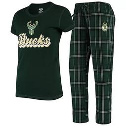 Women's Concepts Sport Hunter Green/Black Milwaukee Bucks Ethos T-Shirt & Pants Sleep Set