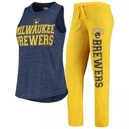 Women's Concepts Sport Gold/Heathered Navy Milwaukee Brewers Satellite Muscle Tank Top & Pants Sleep Set