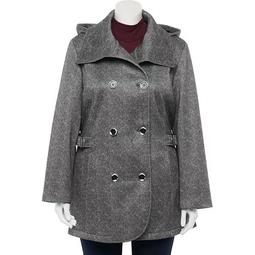 Plus Size d.e.t.a.i.l.s Hood Envelope Collar Double-Breasted Coat