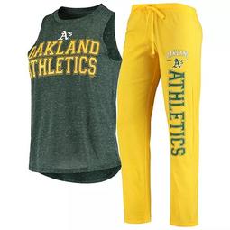 Women's Concepts Sport Gold/Heathered Green Oakland Athletics Satellite Muscle Tank Top & Pants Sleep Set