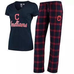 Women's Concepts Sport Navy/Red Cleveland Indians Troupe V-Neck T-Shirt & Pants Sleep Set