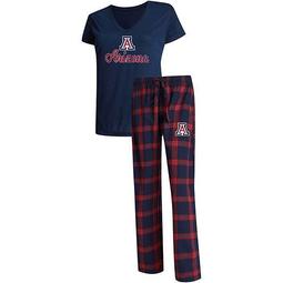 Women's Concepts Sport Navy Arizona Wildcats Troupe V-Neck T-Shirt & Flannel Pants Sleep Set
