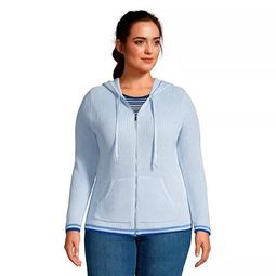 Plus Size Lands' End Cable Drifter Zip-Up Hoodie Cardigan Sweater