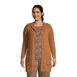 Plus Size Lands' End Lounge Hooded Open-Front Cardigan Sweater