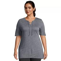 Plus Size Just My Size Lace-Up Space-Dye Top