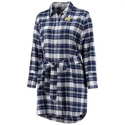 Women's ZooZatz Navy Michigan Wolverines Plus Size Warmup Flannel Button-Up Dress