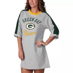 Women's G-III 4Her by Carl Banks Heathered Gray Green Bay Packers Turnover Tee Dress
