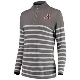 Women's Gray/White Alabama Crimson Tide Lurex Striped Quarter-Zip Pullover Sweater