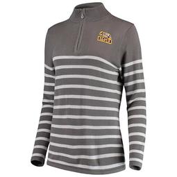 Women's Gray/White LSU Tigers Lurex Striped Quarter-Zip Pullover Sweater