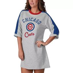 Women's G-III 4Her by Carl Banks Heathered Gray Chicago Cubs Turnover 3/4-Sleeve Tee Dress
