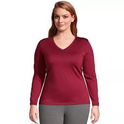 Plus Size Lands' End Relaxed-Fit Supima Cotton Long Sleeve V-neck Tee
